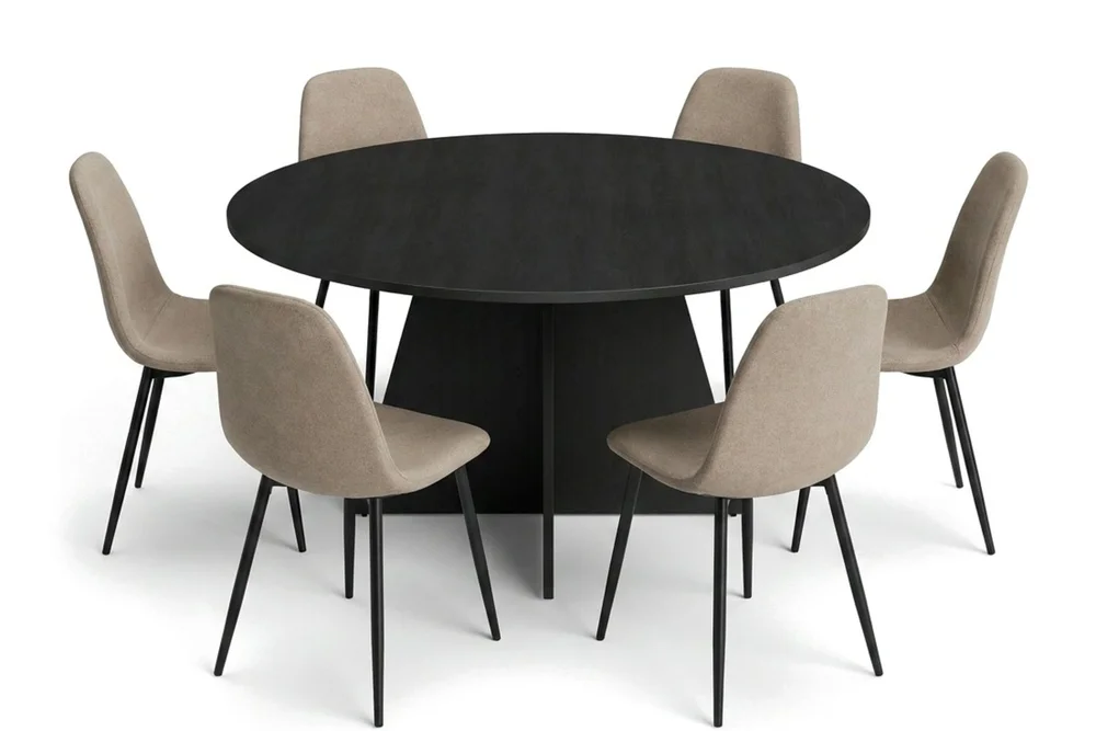 Vera spisegruppe rund 150 cm svart med 6 Nibe spisestoler v:6920875
