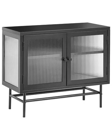 Skjenk med glassdører DEVON 77 cm Metall Svart v:3163289