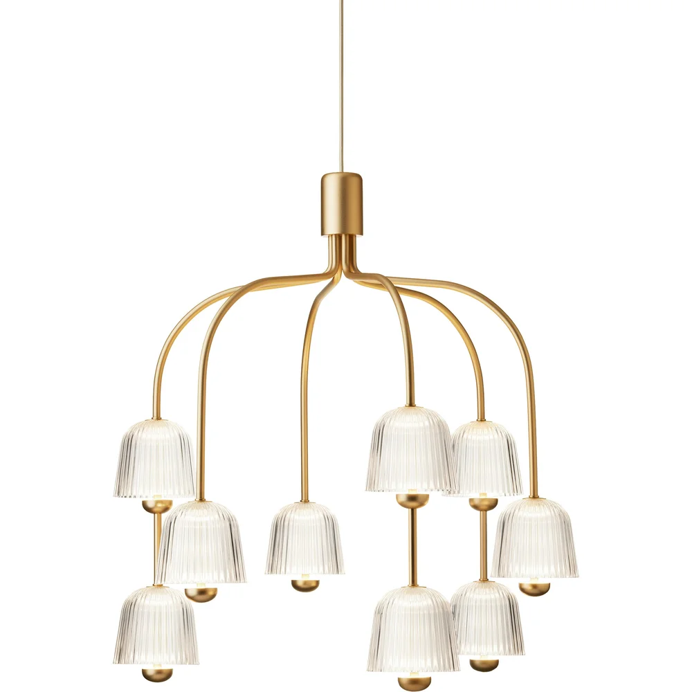Asteea 9 Lysekrone, Satin Brass / Klar v:2161955 Asteea 9 Lysekrone, Satin Brass / Klar v:2161955