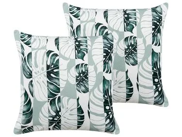 Sett med 2 utendørsputer TERMINI Plantemønster 45 x 45 cm Grønn v:2443033