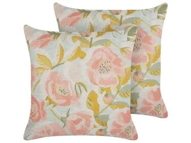 Sett med 2 pynteputer ZAHRIYE 45 x 45 cm Rosa Blomstermønster v:1035520
