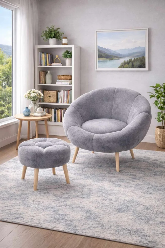 Ørelappstol- og puffesett (2 deler) Atelier Del Sofa Lida (75 x 100 x 42 cm) Grå v:2056177