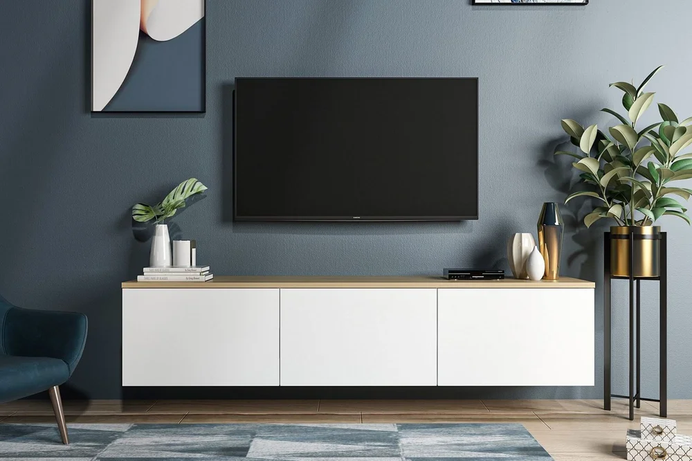 TV Stand 160 cm Hvit/Eik v:9338817