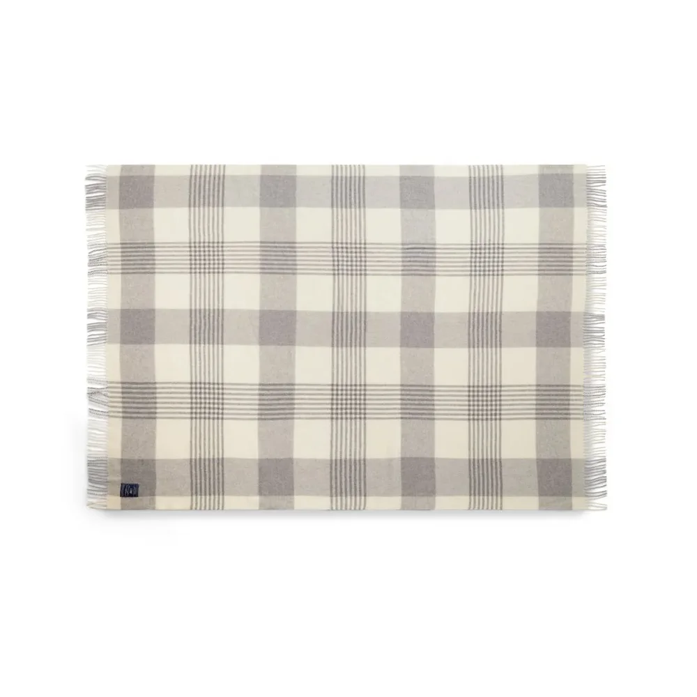 Gray Checked Recycled Wool pledd 130×170 cm v:527949