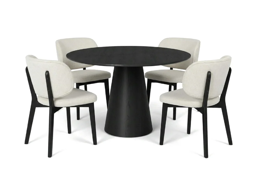 Siena spisegruppe 110 cm rund i svart med 4 Eira spisestoler v:2984594