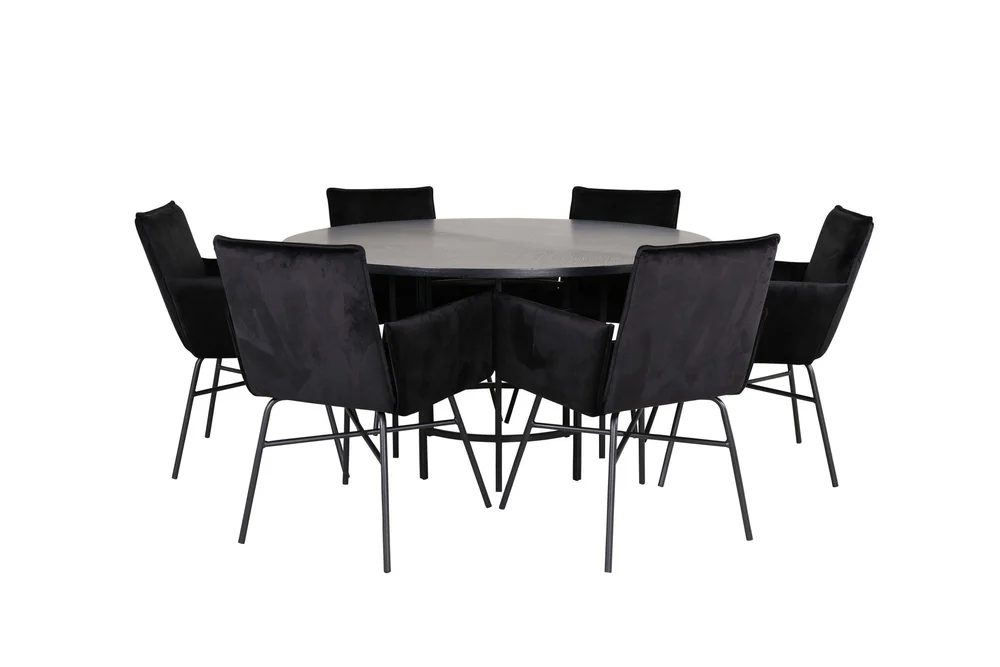 Spisegruppe Möbelfashion Copenhagen spisegruppe 140 cm rund med 6 Petra-stoler Svart v:7017717