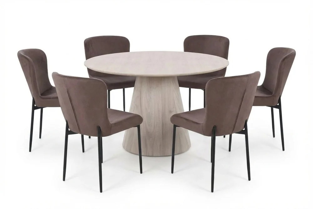 Siena spisegruppe rund 130 cm hvitlasert med 6 Elsie spisestoler v:8411442