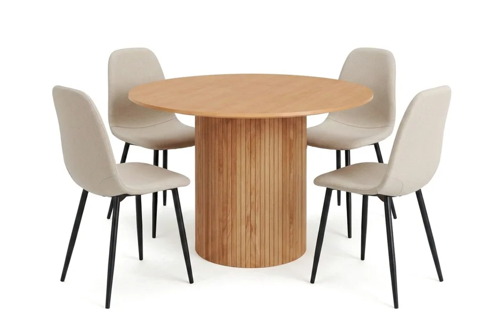 Kopparbo rund spisegruppe 110 cm eik med 4 Nibe spisestoler v:9764776