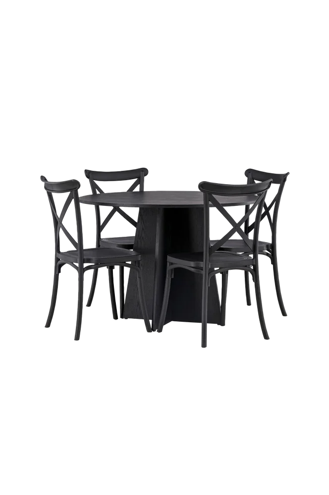 Spisegruppe Bootcut med 4 stk spisestoler Crosett – Svart m v:8699120 Spisegruppe Bootcut med 4 stk spisestoler Crosett – Svart m v:8699120