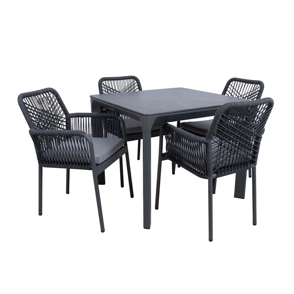 Hagemøbelsett HOME4YOU Carves bord og 4 kryssflettede stoler v:6226005