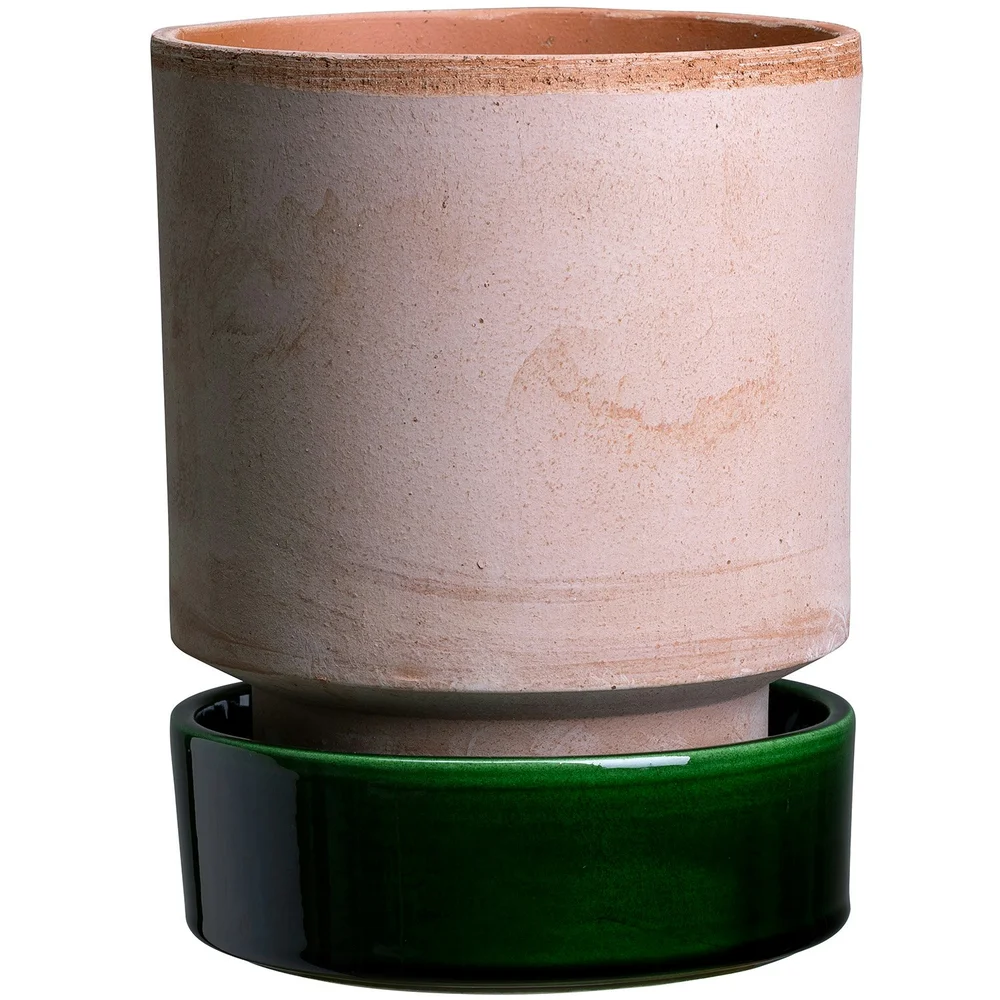 Hoff Blomsterpotte med Tallerken Rosa/Grønn Ø 14 cm v:2111796